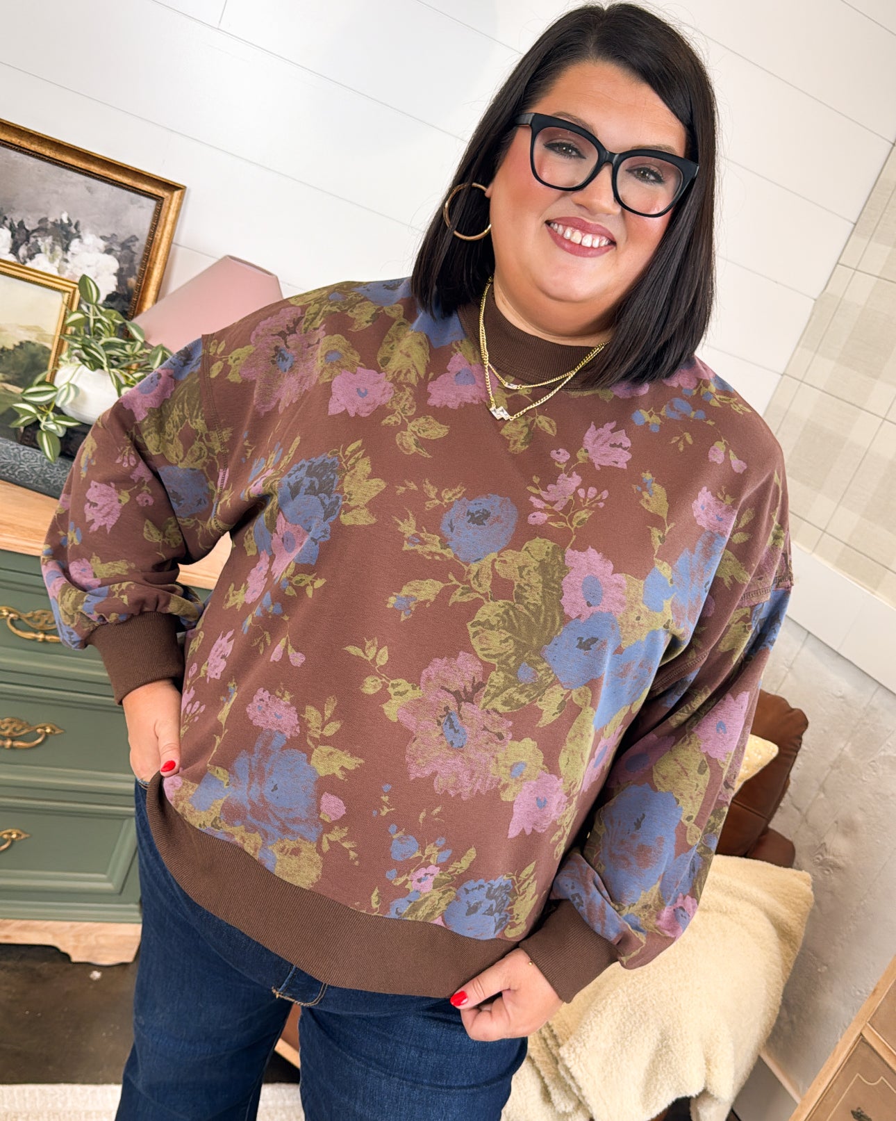 Autumn Charm Floral Mock Neck Pullover