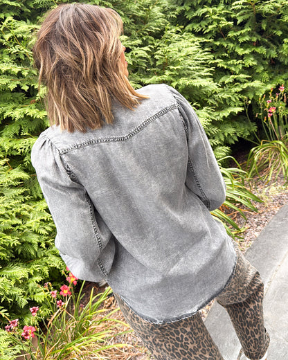 Romantic Edge Pearl Snap Up Denim Shirt