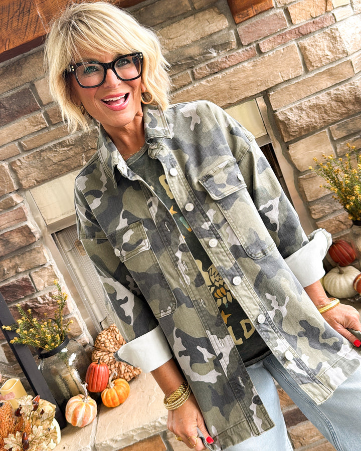 Mica Denim | Outlander Button Up Camo Shacket