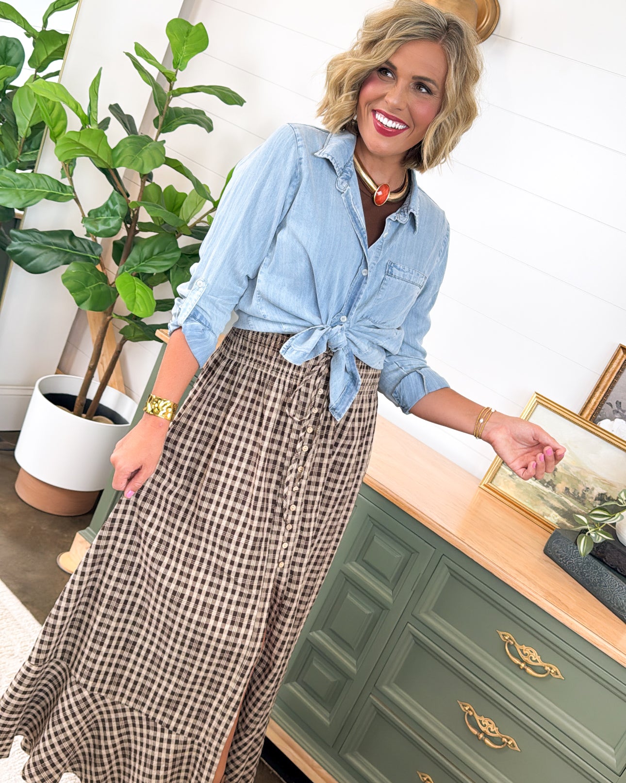 Day Drifter Plaid Tiered Hem Maxi Dress