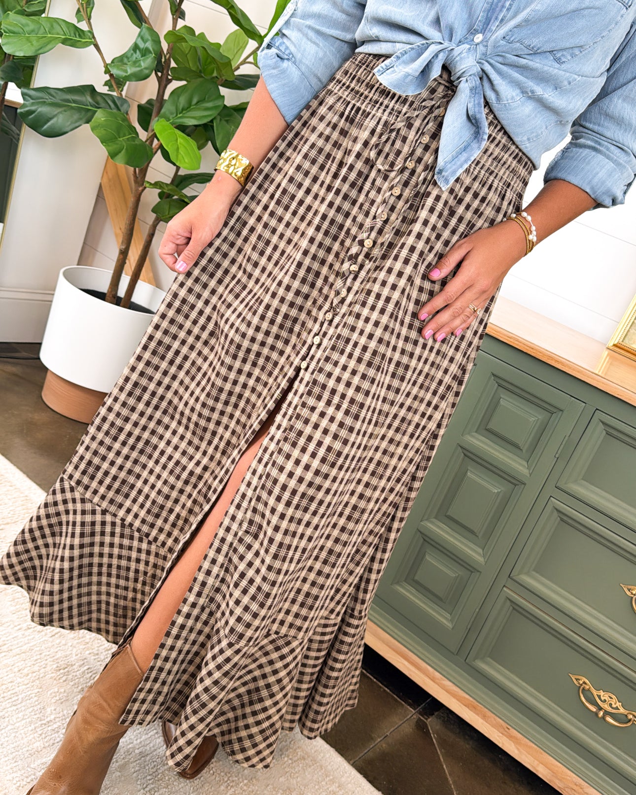 Day Drifter Plaid Tiered Hem Maxi Dress