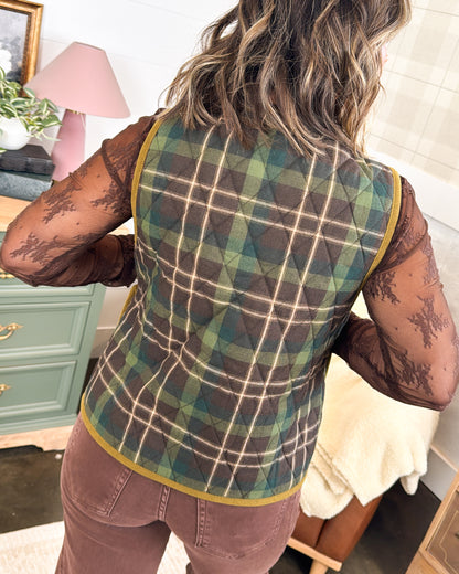 Hidden Pines Plaid Corduroy Trimmed Vest