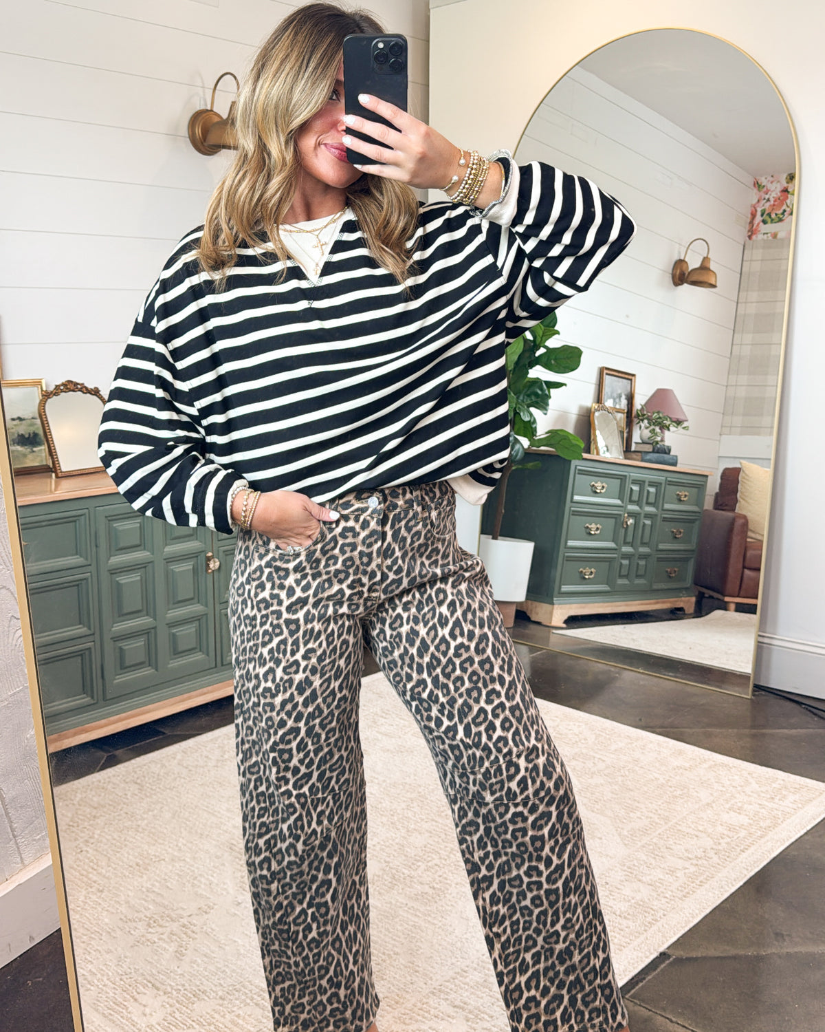 All Season Striped Top Stitch Pullover