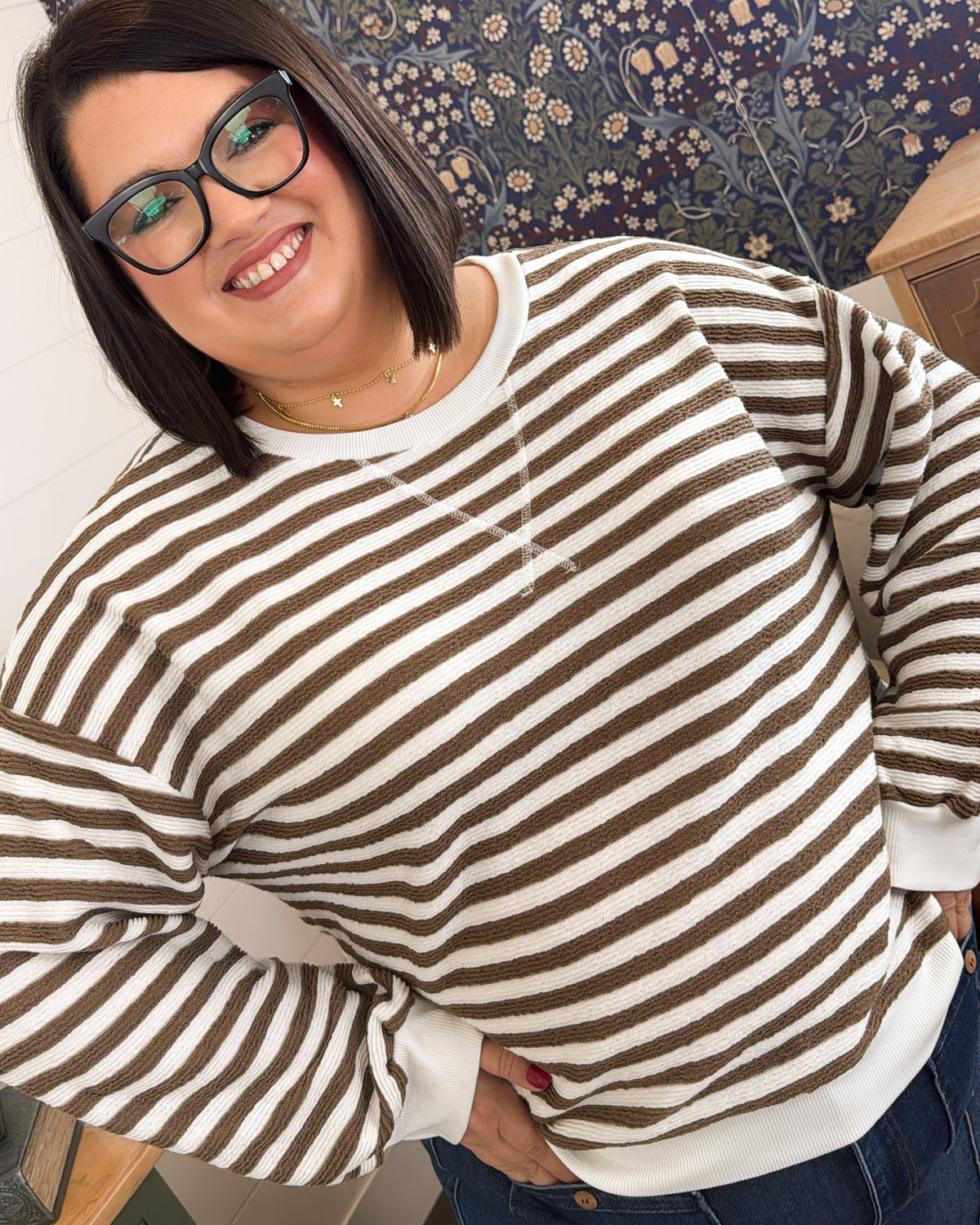 Easy Morning Striped Top Stitch Pullover
