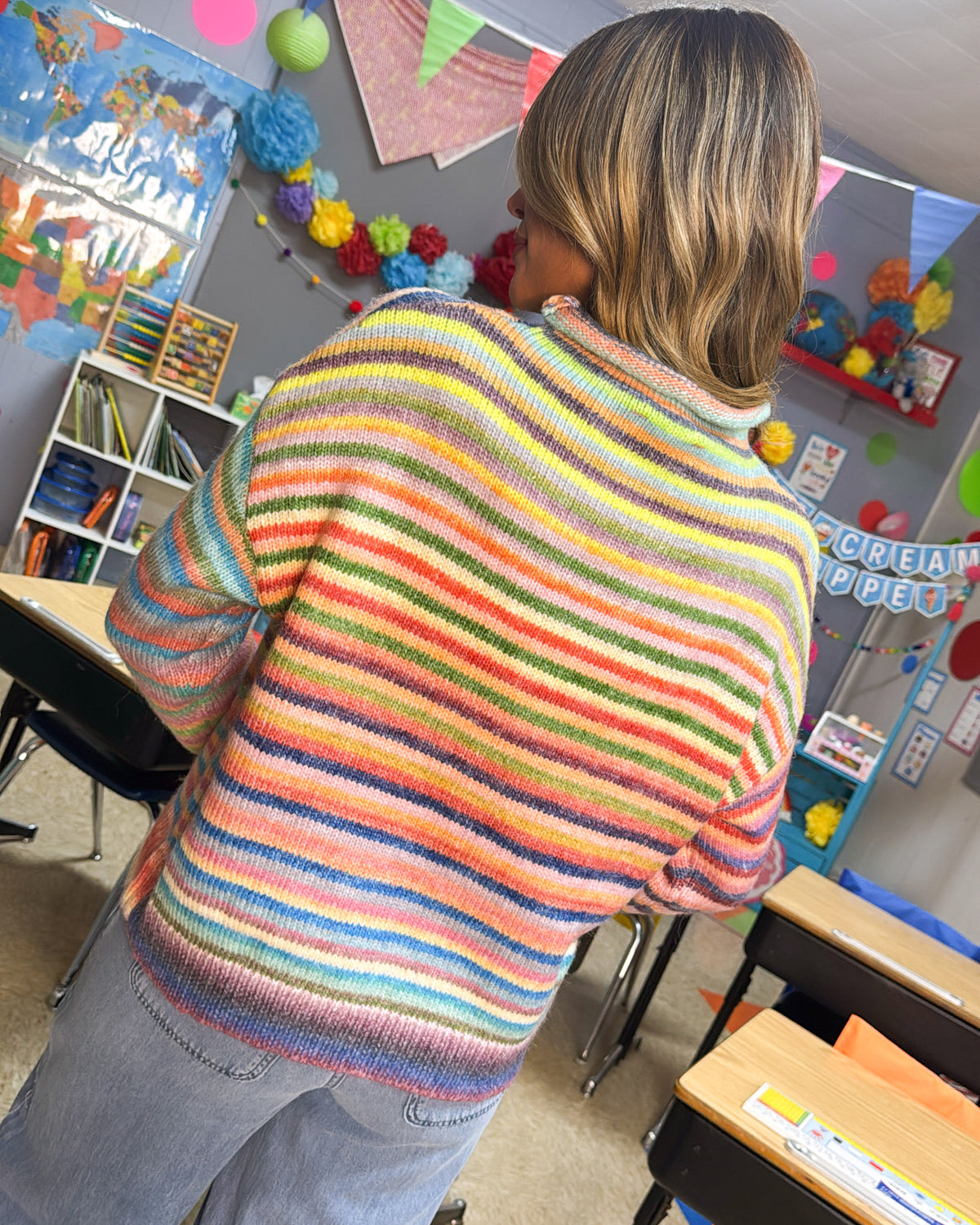 Over The Rainbow Striped Mock Neck Sweater