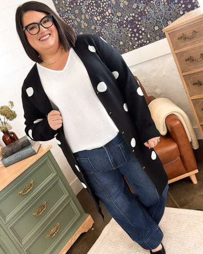 Madison Avenue Polka Dot Longline Sweater Cardigan