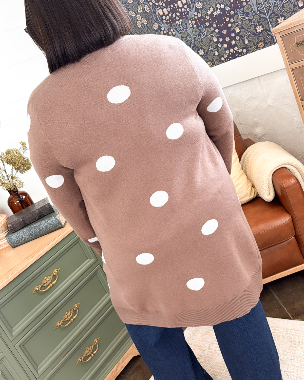 Madison Avenue Polka Dot Longline Sweater Cardigan