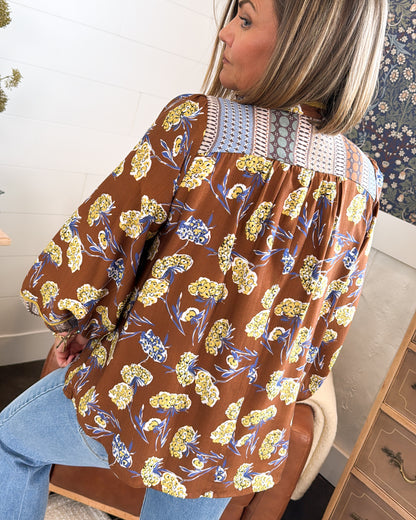 Garden Keepsake Floral Contrast Smocking Blouse