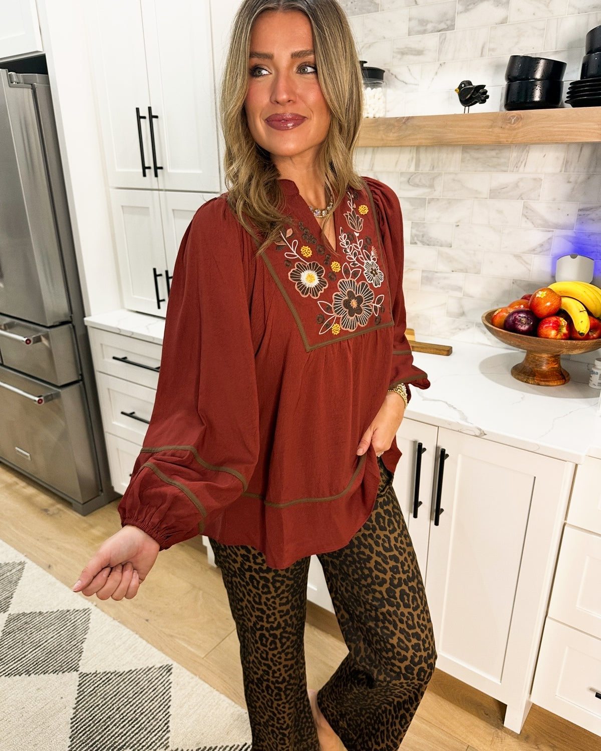 Hidden Gardens Floral Embroidered Babydoll Blouse