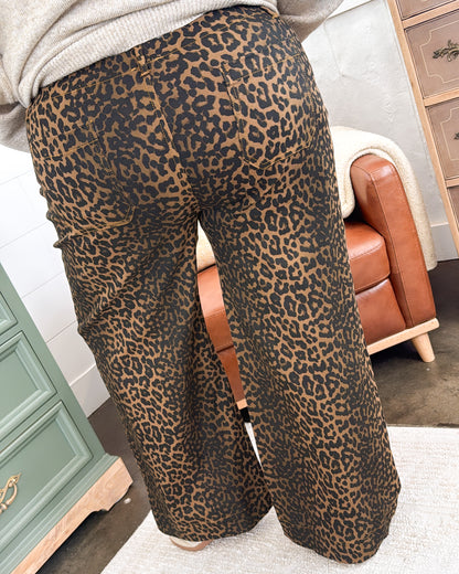 Saharan Leopard High Rise Crop Wide Leg Pants