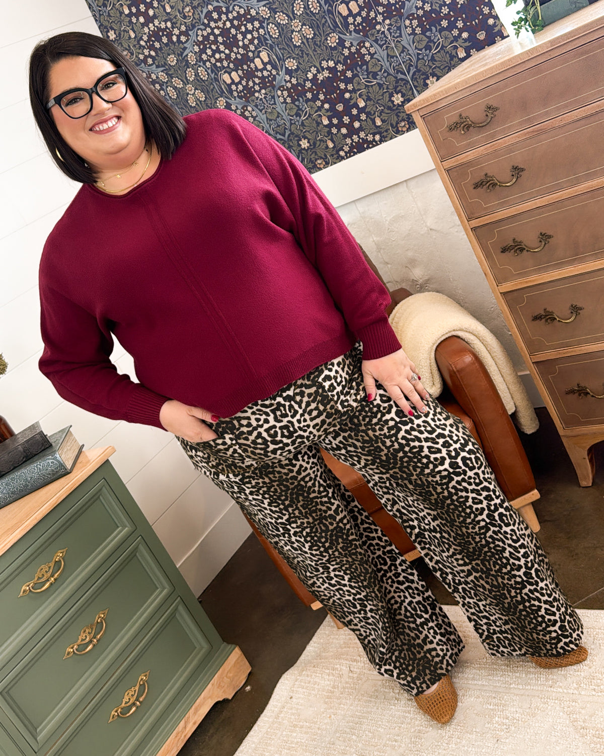 Saharan Leopard High Rise Crop Wide Leg Pants