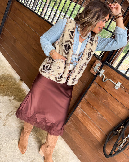 Southwest Spirit Sherpa Tie Front Vest