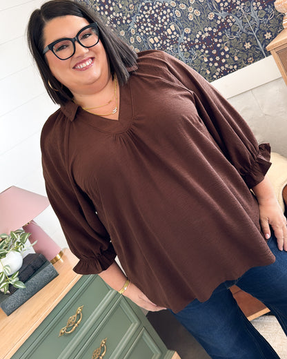 Simple Beauty Collared Pleat Detail Blouse