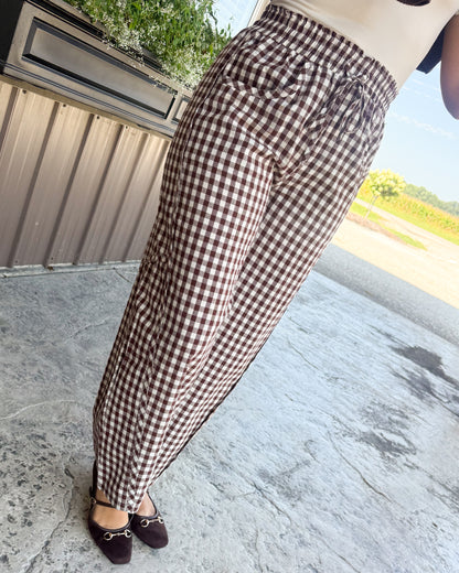 Country Charm Gingham Barrel Leg Pants