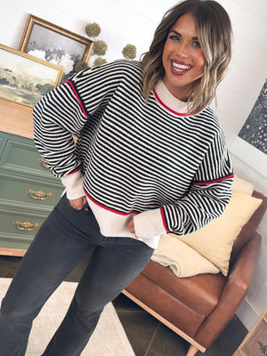 In The Details Striped Contrast Trim Sweater