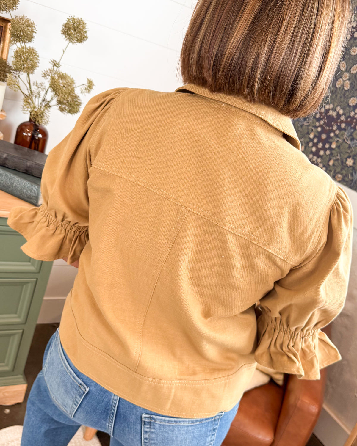City Streets Ruffle Sleeve Zip Front Jacket