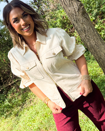 City Streets Ruffle Sleeve Zip Front Jacket