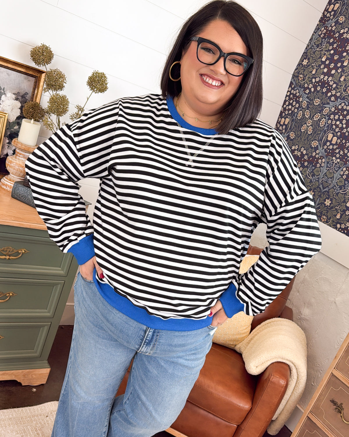 Happy Go Lucky Striped Top Stitch Pullover
