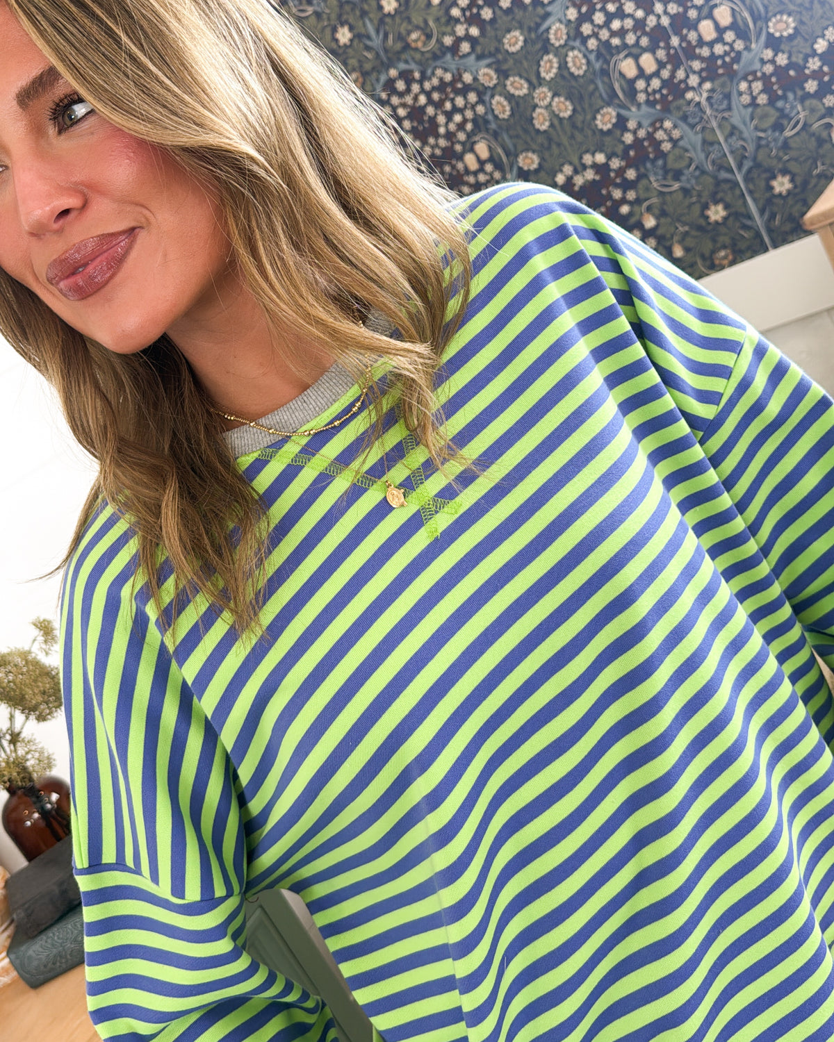 Happy Go Lucky Striped Top Stitch Pullover