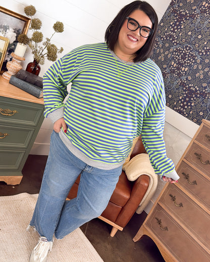 Happy Go Lucky Striped Top Stitch Pullover