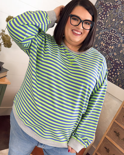 Happy Go Lucky Striped Top Stitch Pullover