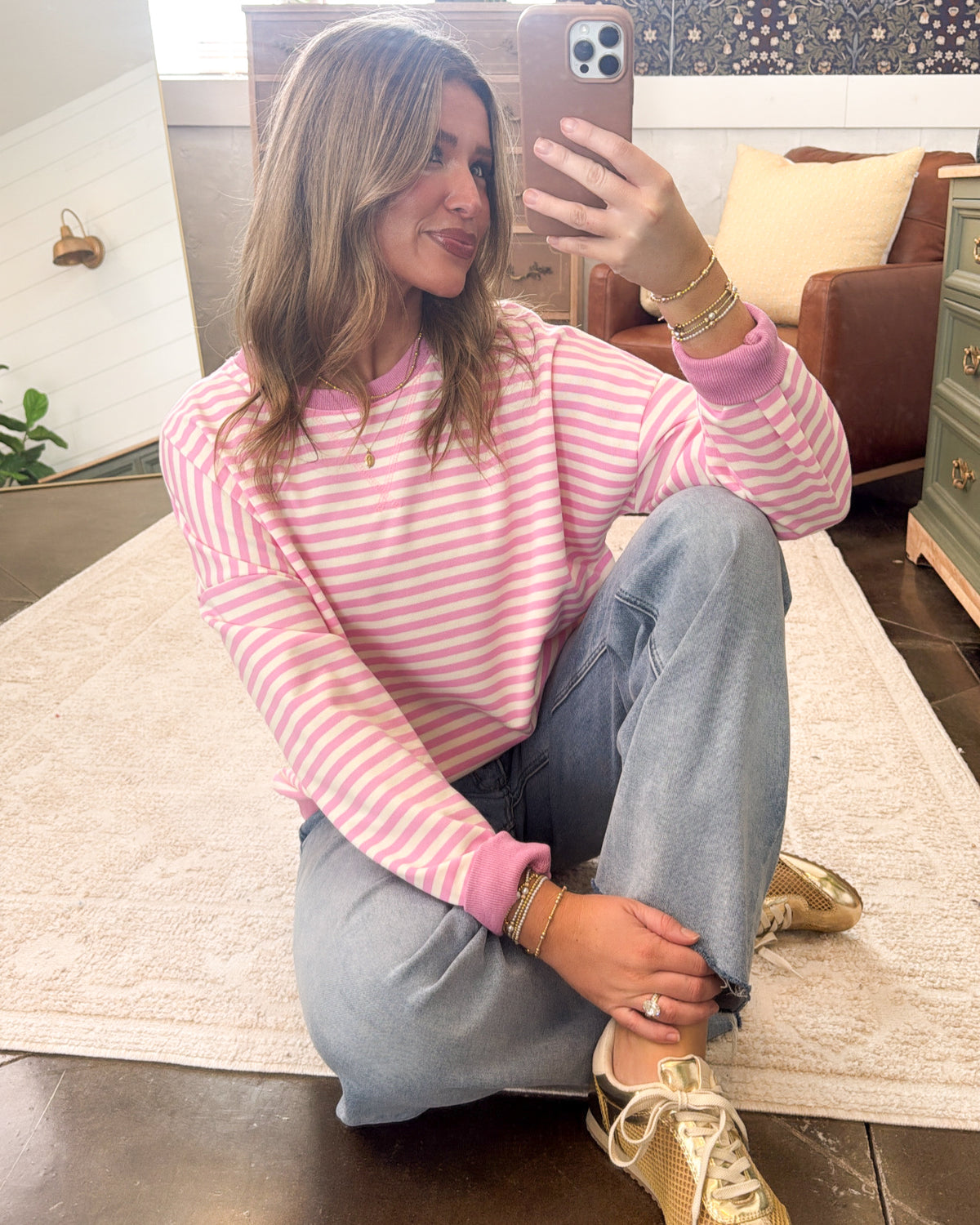 Happy Go Lucky Striped Top Stitch Pullover