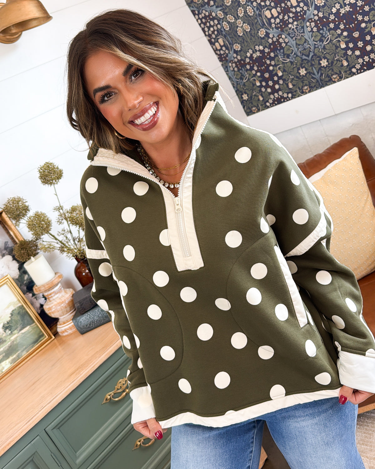 Sweet Spot Polka Dot Half Zip Pullover