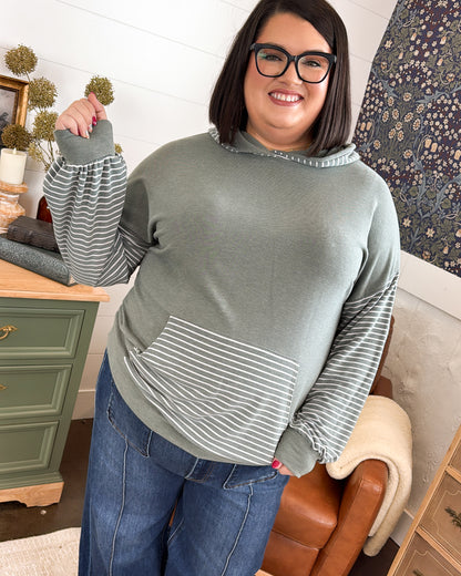 Fall Vibes Contrast Striped Hooded Top