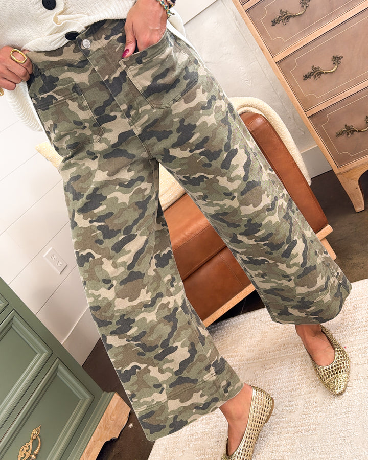 Hidden Agenda Twill Camo Wide Leg Pants
