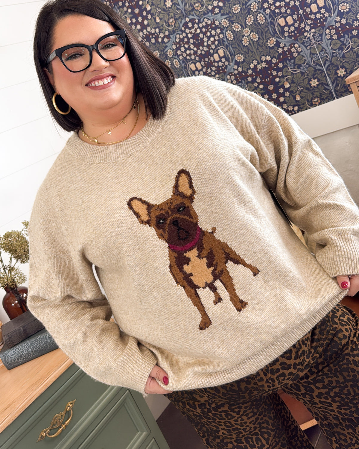 Mon Amour French Bulldog Knit Sweater