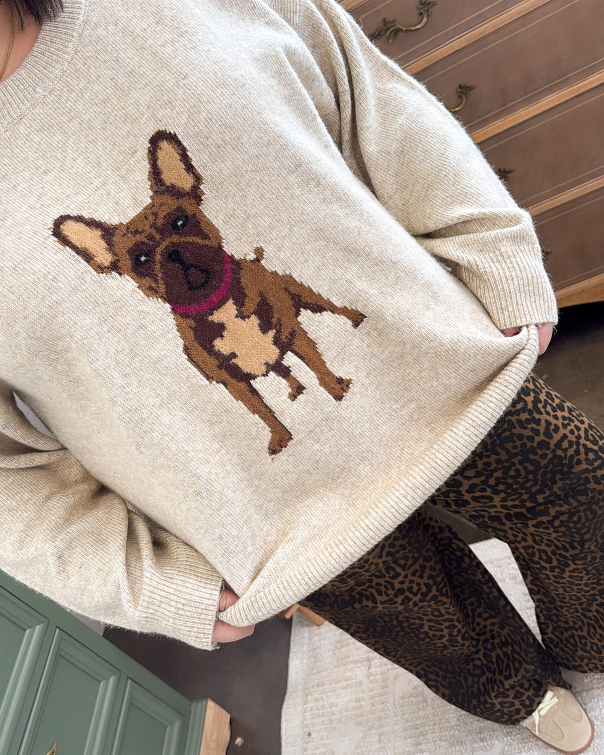 Mon Amour French Bulldog Knit Sweater