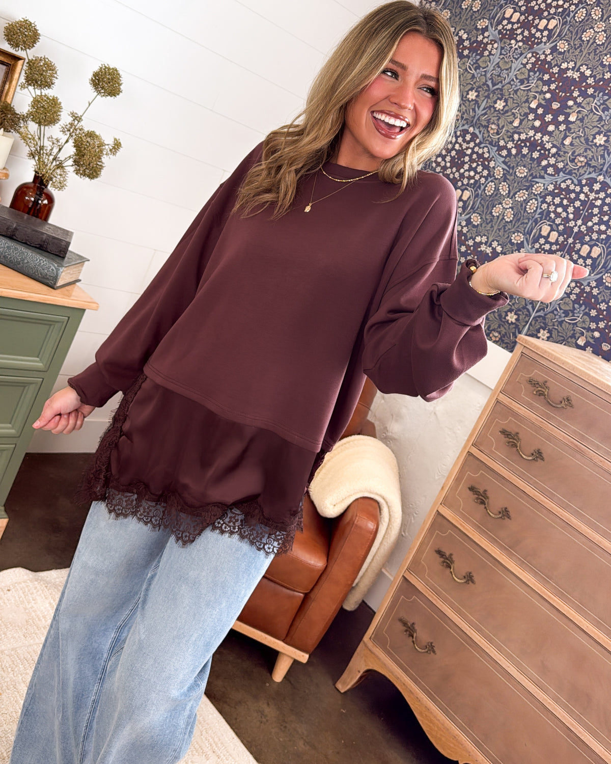 Creative Soul Lace Hem Layered Look Tunic