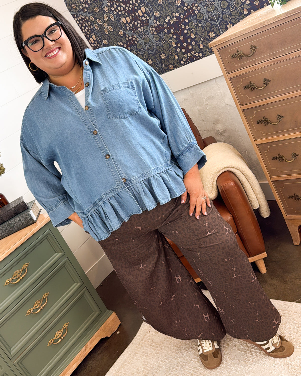 Southern Charm Chambray Ruffle Hem Shirt