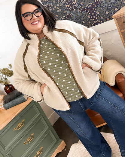 Stitch In Time Contrast Trim Sherpa Jacket