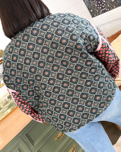 Garden Mosaic Patchwork Quilted Bomber Jacket