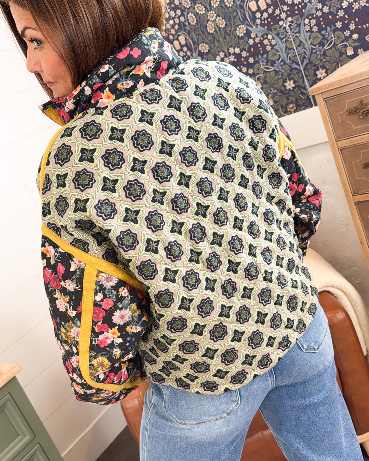 Garden Mosaic Patchwork Quilted Bomber Jacket