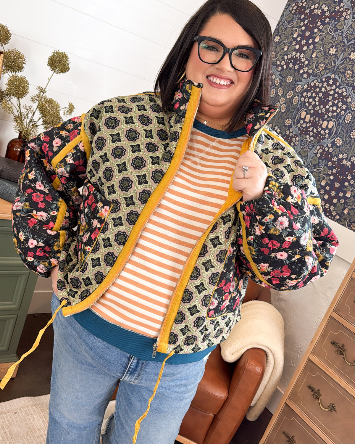 Garden Mosaic Patchwork Quilted Bomber Jacket