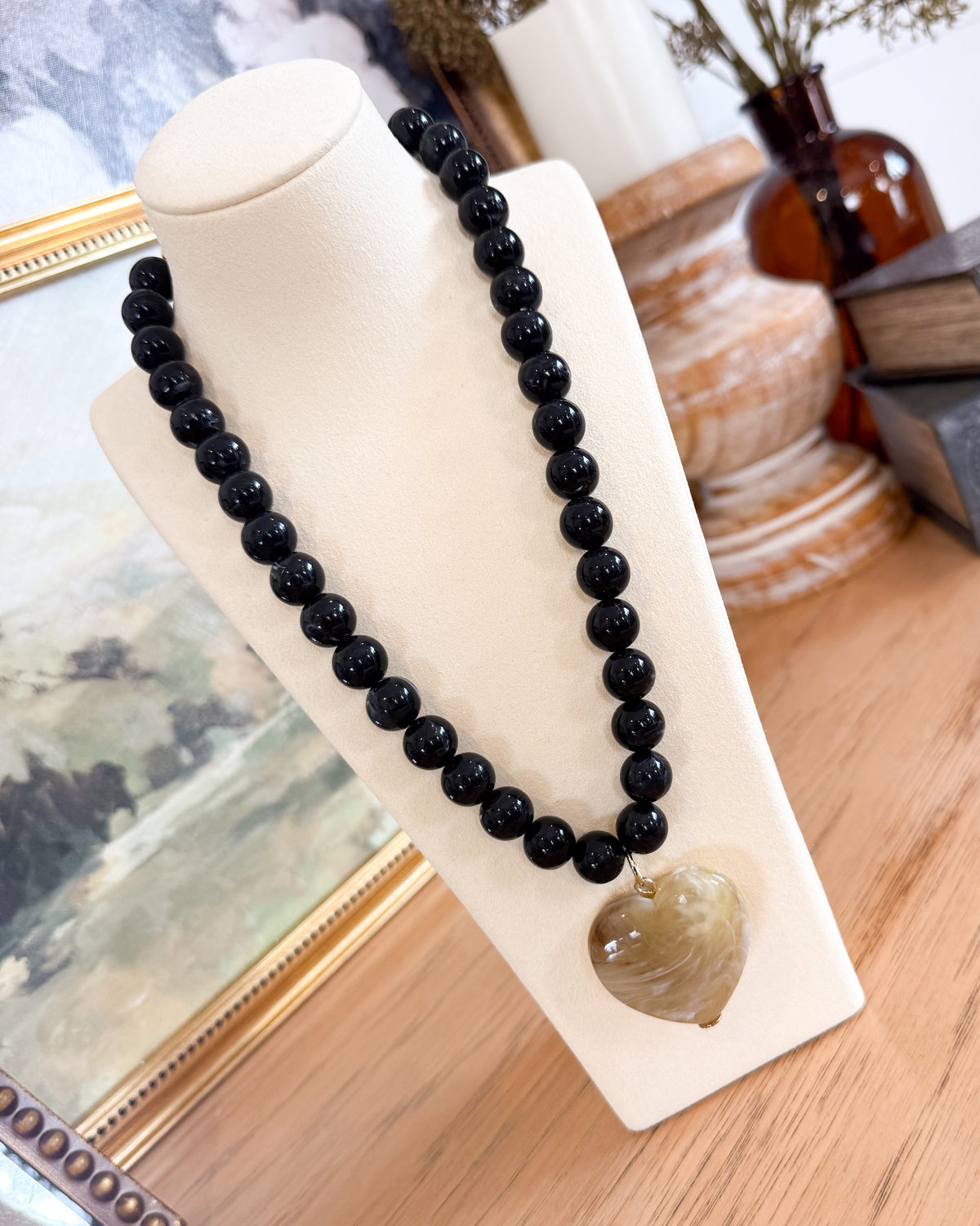 Heartstrings Marbled Beaded Heart Pendant Necklace
