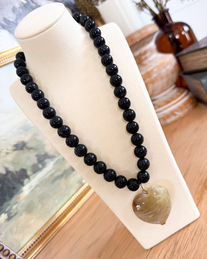 Heartstrings Marbled Beaded Heart Pendant Necklace