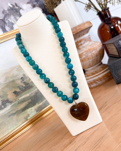 Heartstrings Marbled Beaded Heart Pendant Necklace