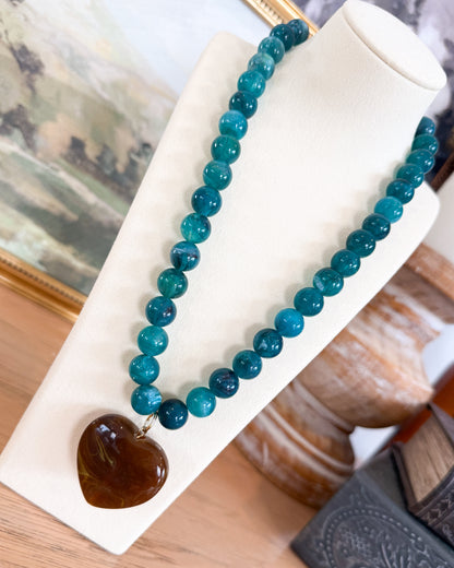 Heartstrings Marbled Beaded Heart Pendant Necklace