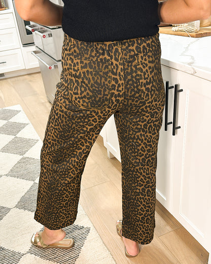 Saharan Leopard High Rise Crop Wide Leg Pants