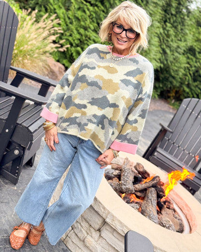 Camo Cutie Contrast Trim Sweater