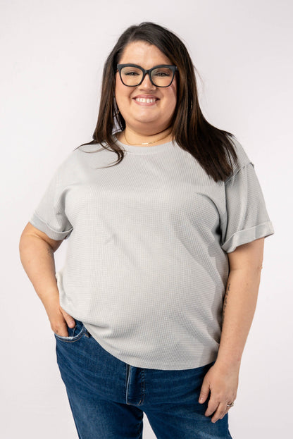Waffle Knit Cuffed Sleeve Top