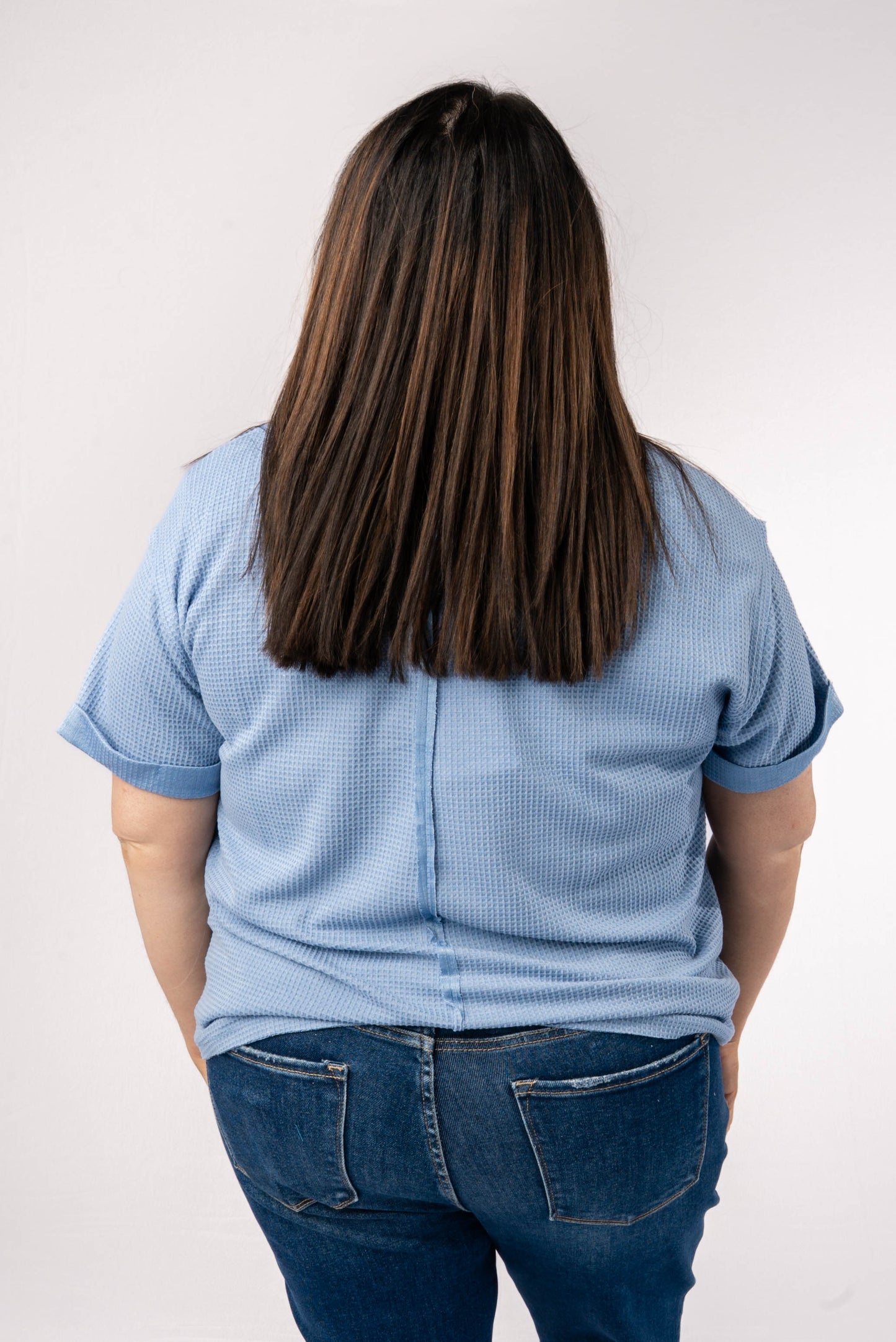 Waffle Knit Cuffed Sleeve Top