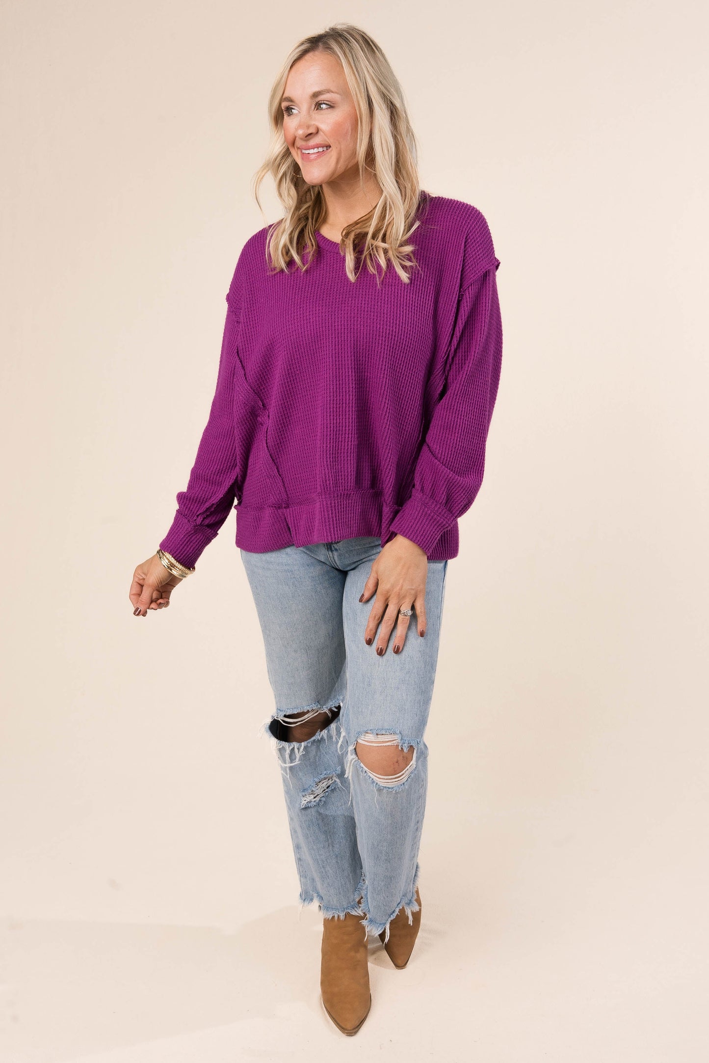 Waffle Knit Raw Seamed Top *Final Sale*