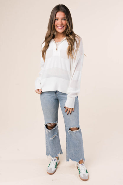 Mixed Knit Half Zip Pullover