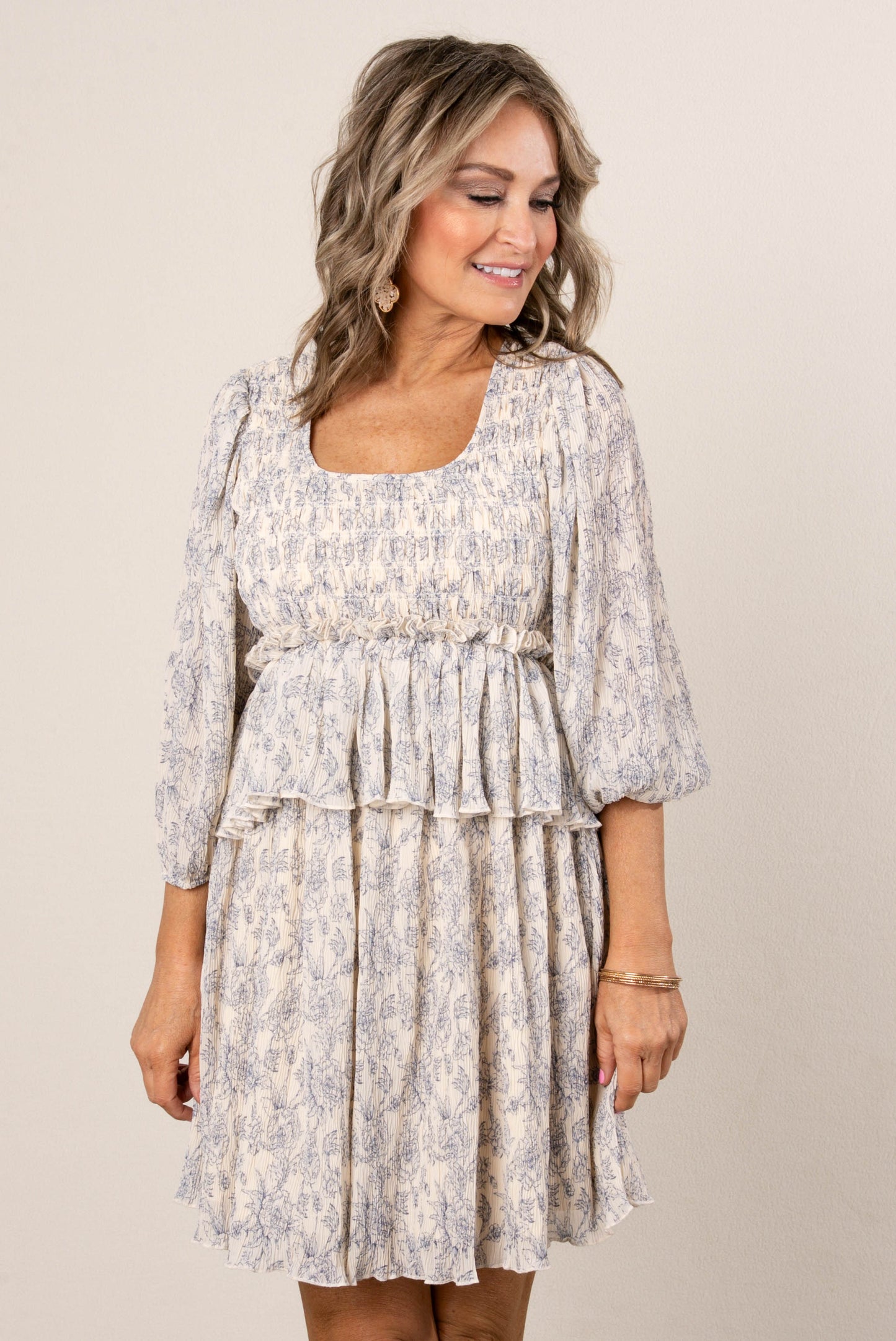 Floral Frill Hem Square Neck Dress