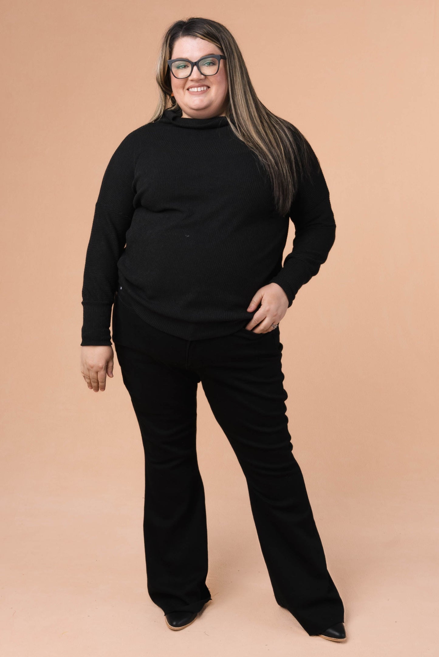 Ribbed Draped Neck Top