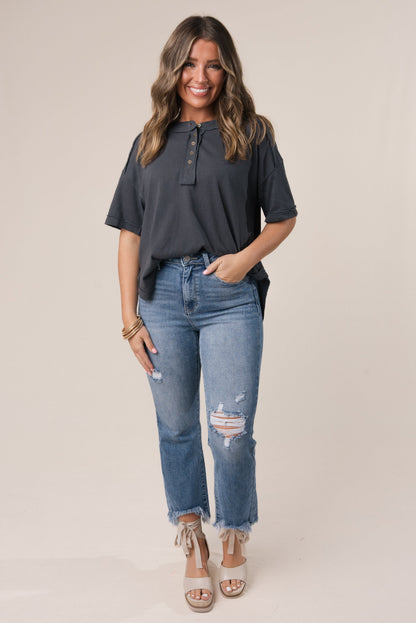 Risen Denim | Nova High Rise Crop Bootcut Jeans